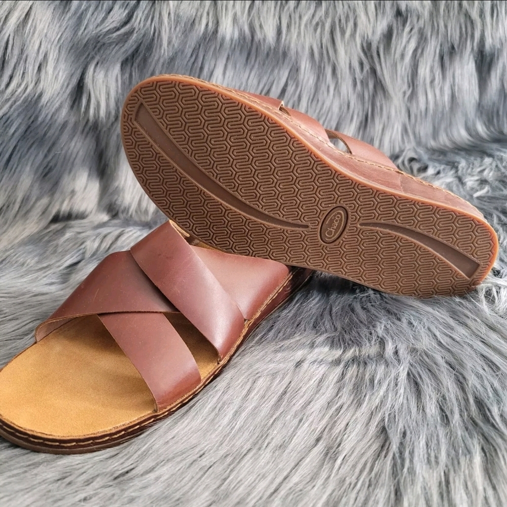 Chaco Tan Leather Slide Sandals - Picture 5 of 9